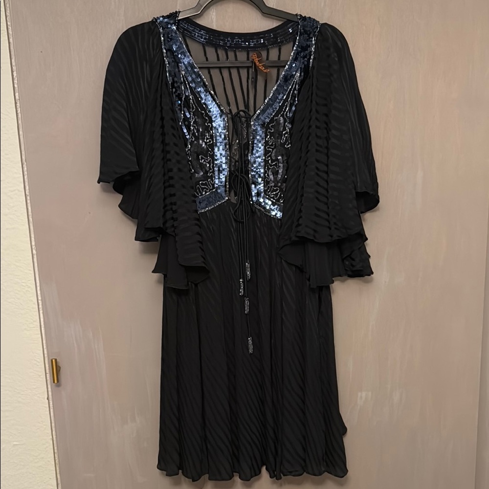 Free People Black Dress with Blue Sequin Detail